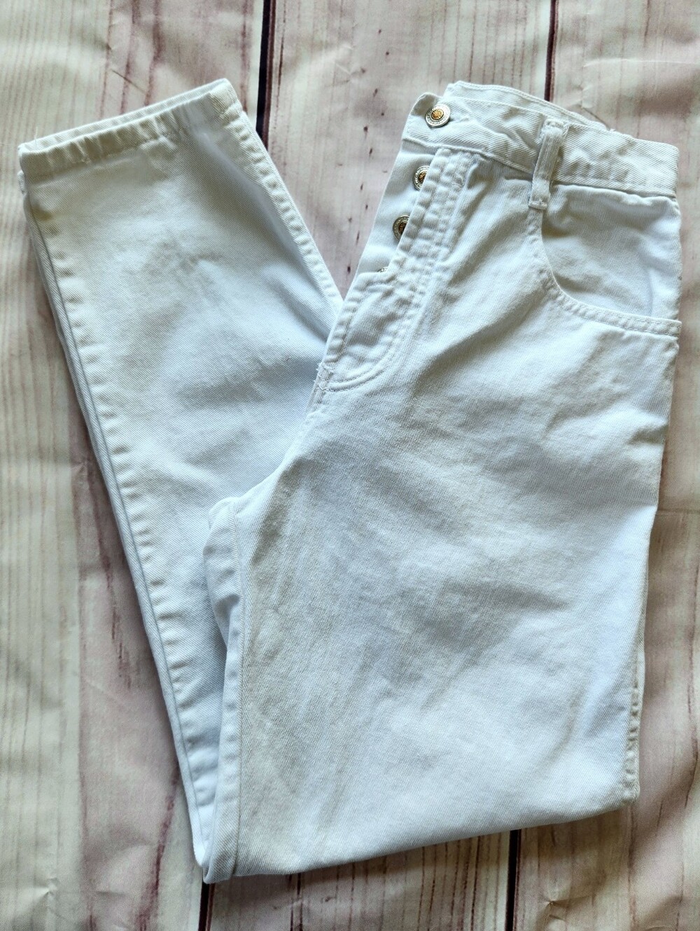 Cyclone Vintage Jean High Waist Exposed Button Fly Pant White | Women's Size 26